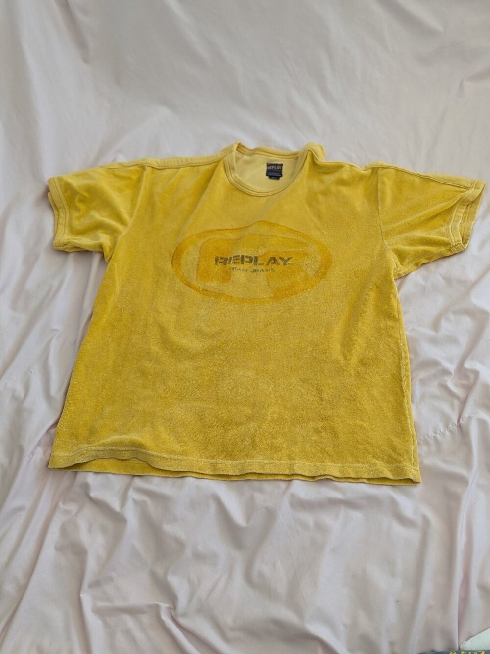 Replay Blue Jeans Terrycloth Yellow T-Shirt Size Medium